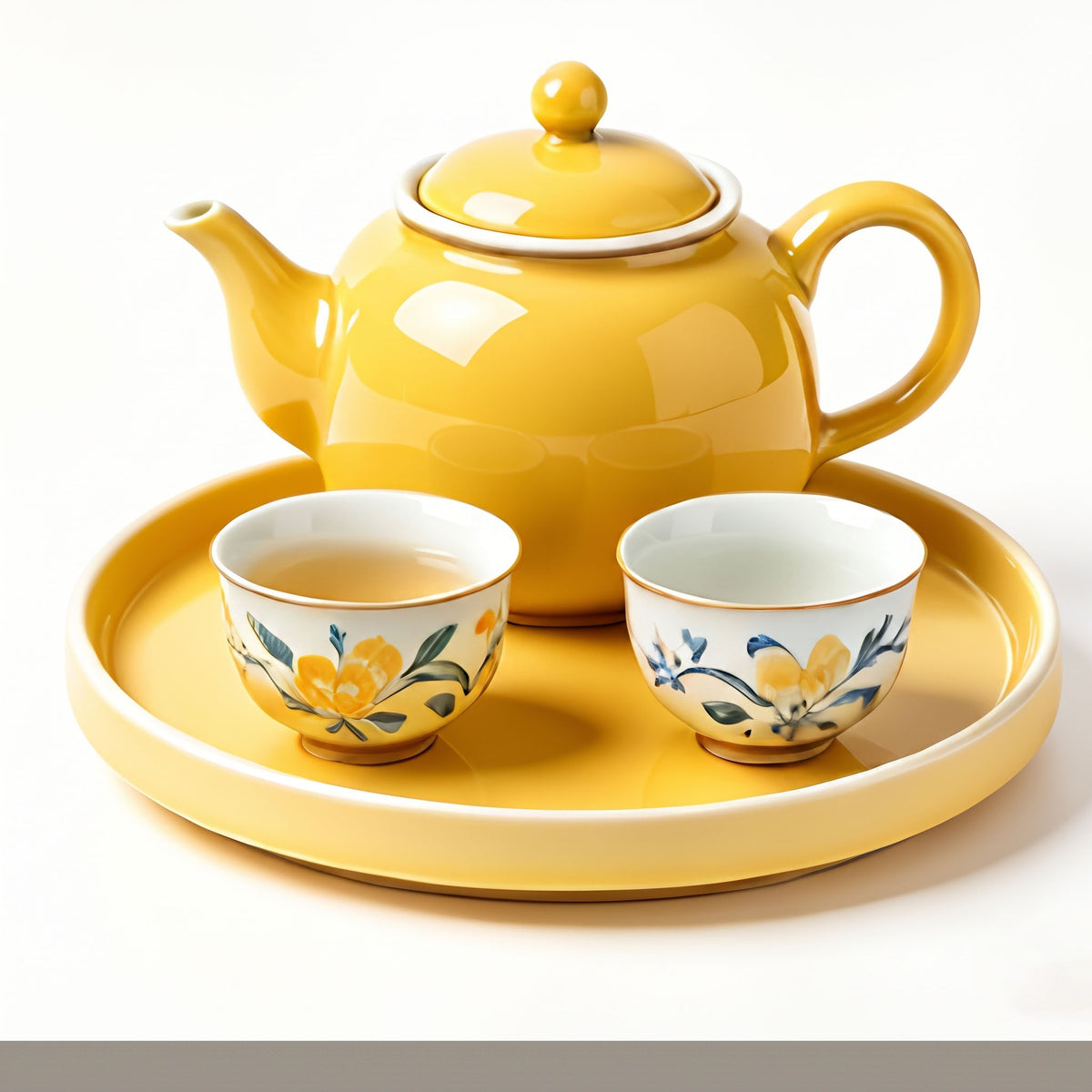 Glossy Lemon Yellow Blossom Tea Set