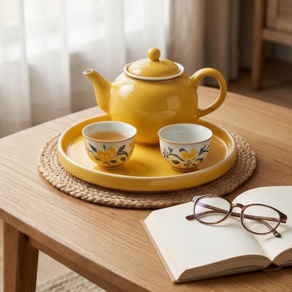 Glossy Lemon Yellow Blossom Tea Set