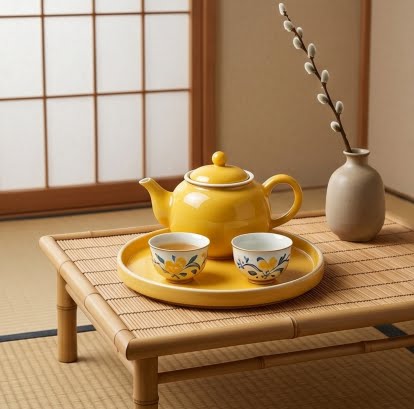 Glossy Lemon Yellow Blossom Tea Set