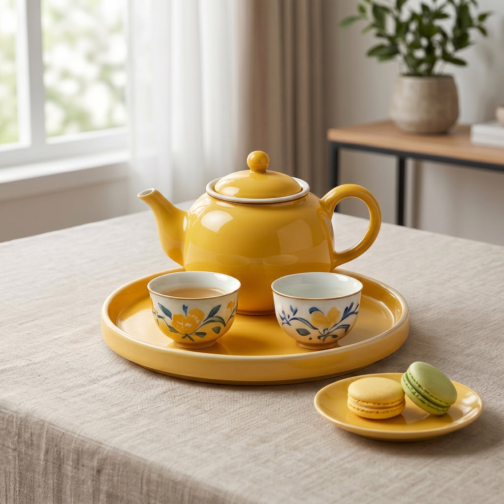 Glossy Lemon Yellow Blossom Tea Set