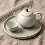 Matte Alabaster Wood-Accented Solo Tea Set
