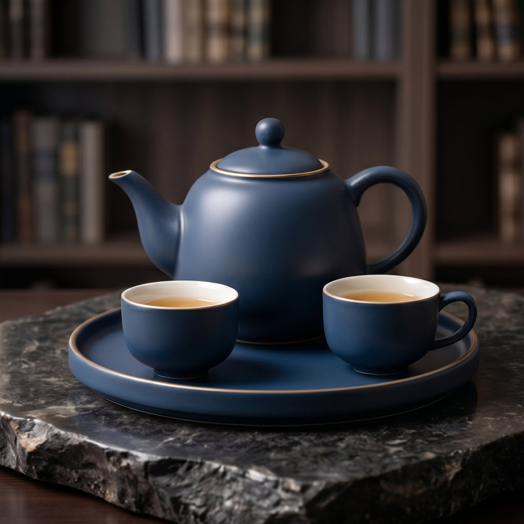 Matte Navy Blue Ceramic Tea Set