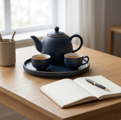 Matte Navy Blue Ceramic Tea Set