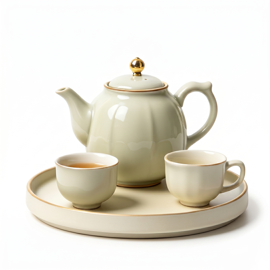 Glossy Ivory Gold-Accented Tea Set