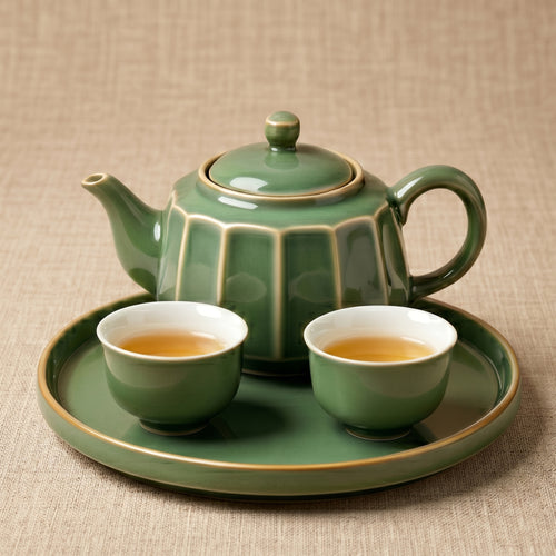 Fluted Jade Green Ceramic Tea Set