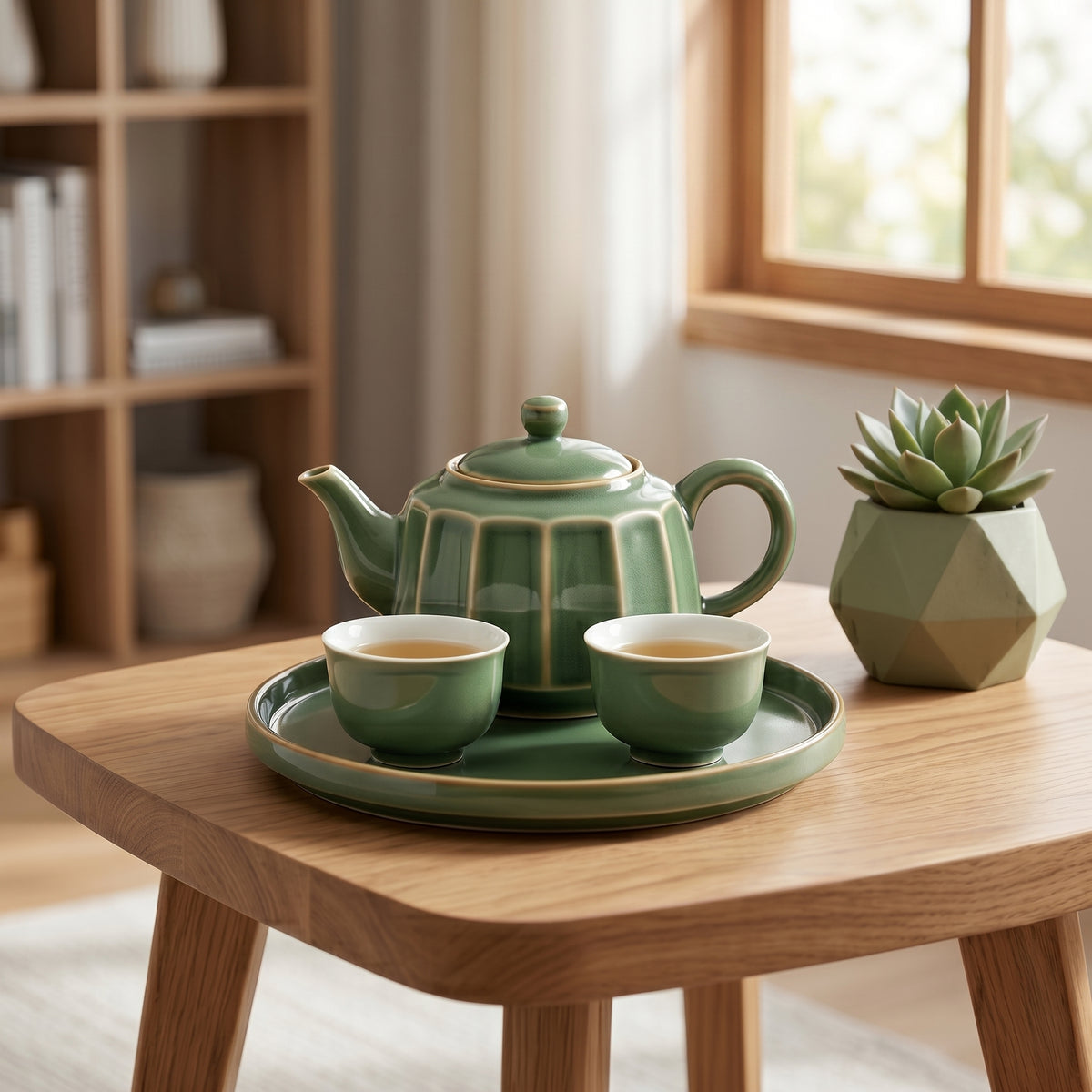 Fluted Jade Green Ceramic Tea Set