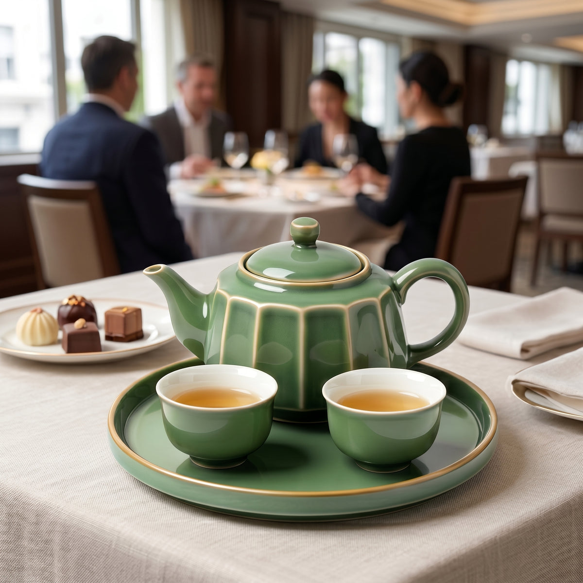 Fluted Jade Green Ceramic Tea Set