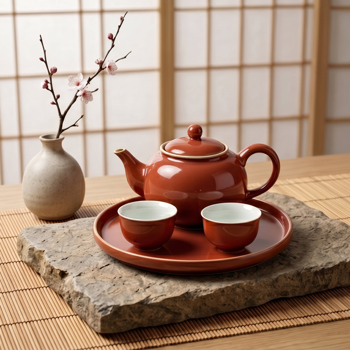 Glossy Terracotta Ceramic Tea Set
