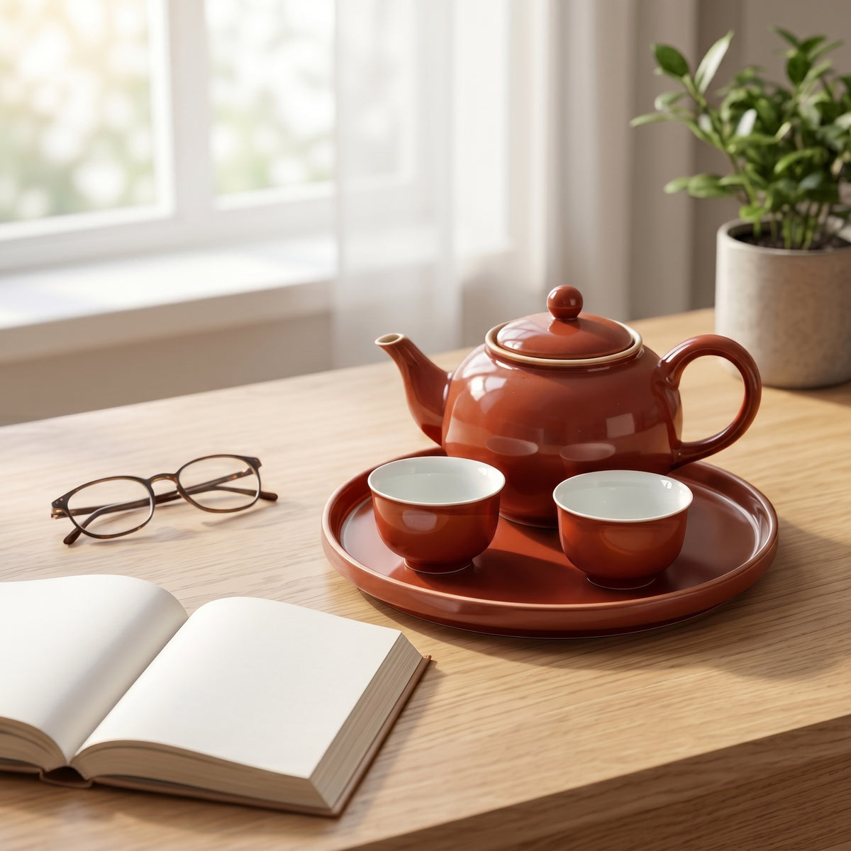 Glossy Terracotta Ceramic Tea Set