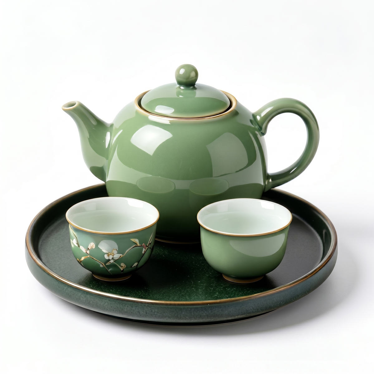 Sage Green Botanical Ceramic Tea Set