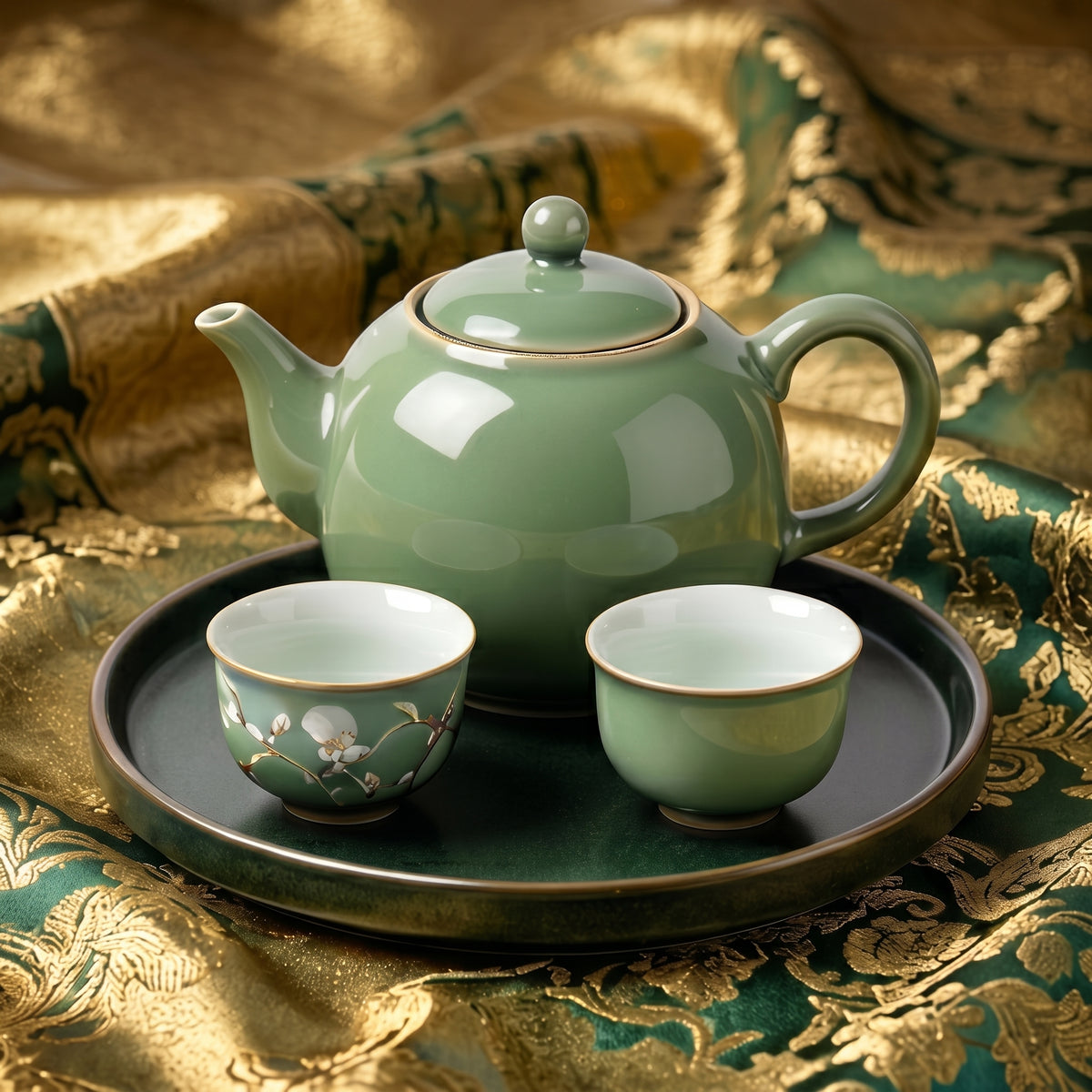 Sage Green Botanical Ceramic Tea Set