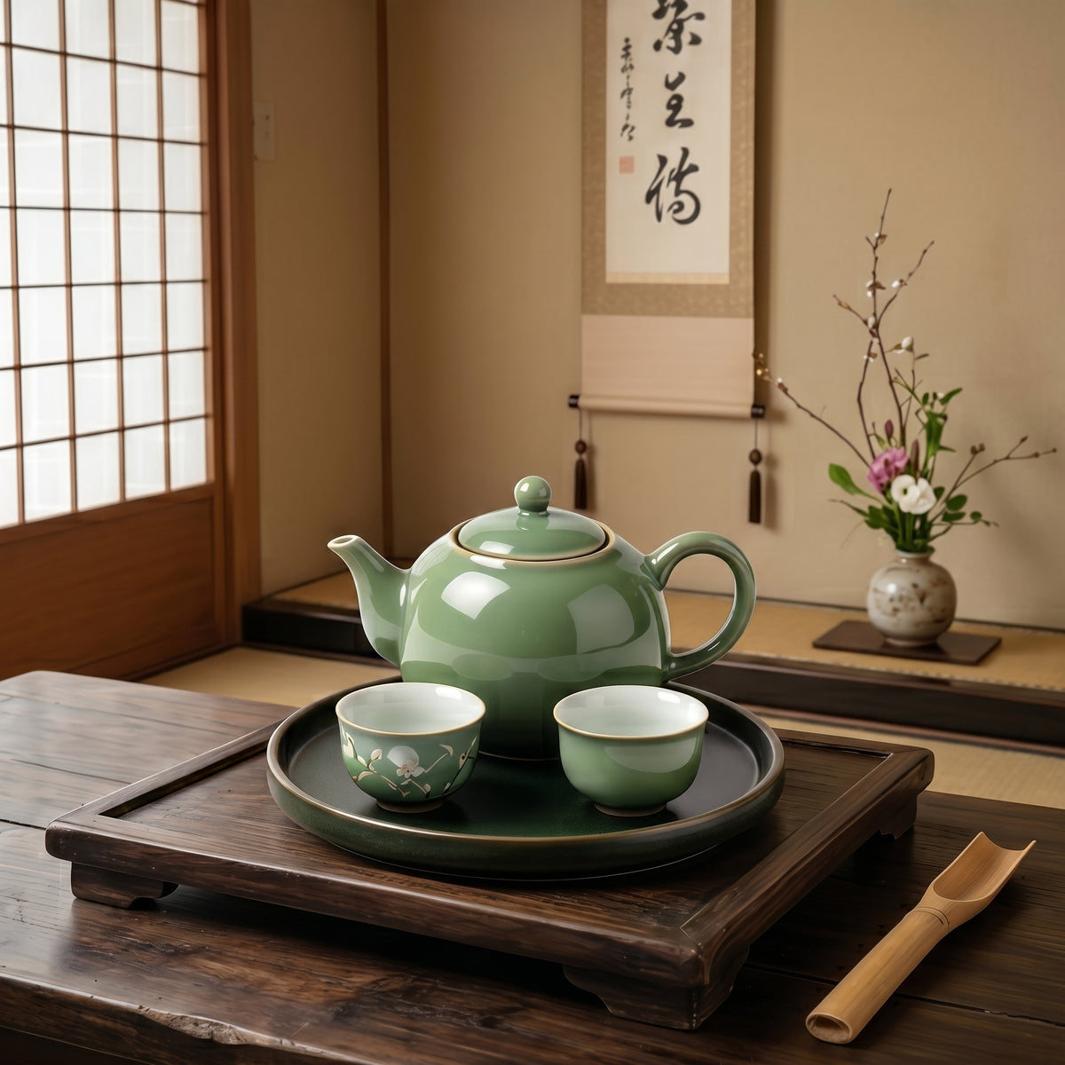 Sage Green Botanical Ceramic Tea Set