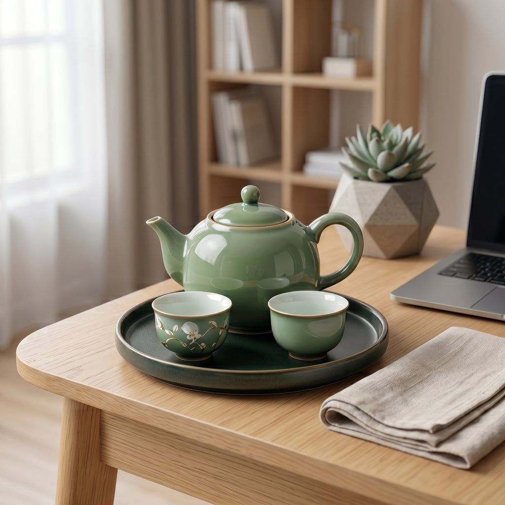 Sage Green Botanical Ceramic Tea Set