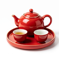 Vibrant Crimson Ceramic Tea Set