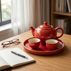 Vibrant Crimson Ceramic Tea Set