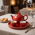 Vibrant Crimson Ceramic Tea Set