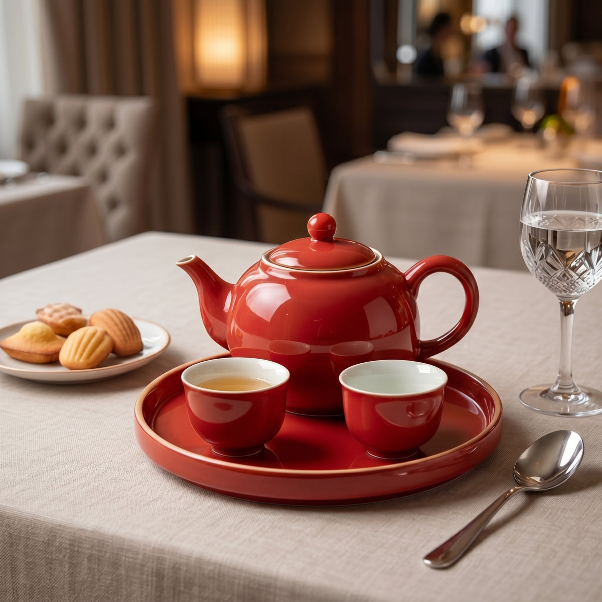 Vibrant Crimson Ceramic Tea Set