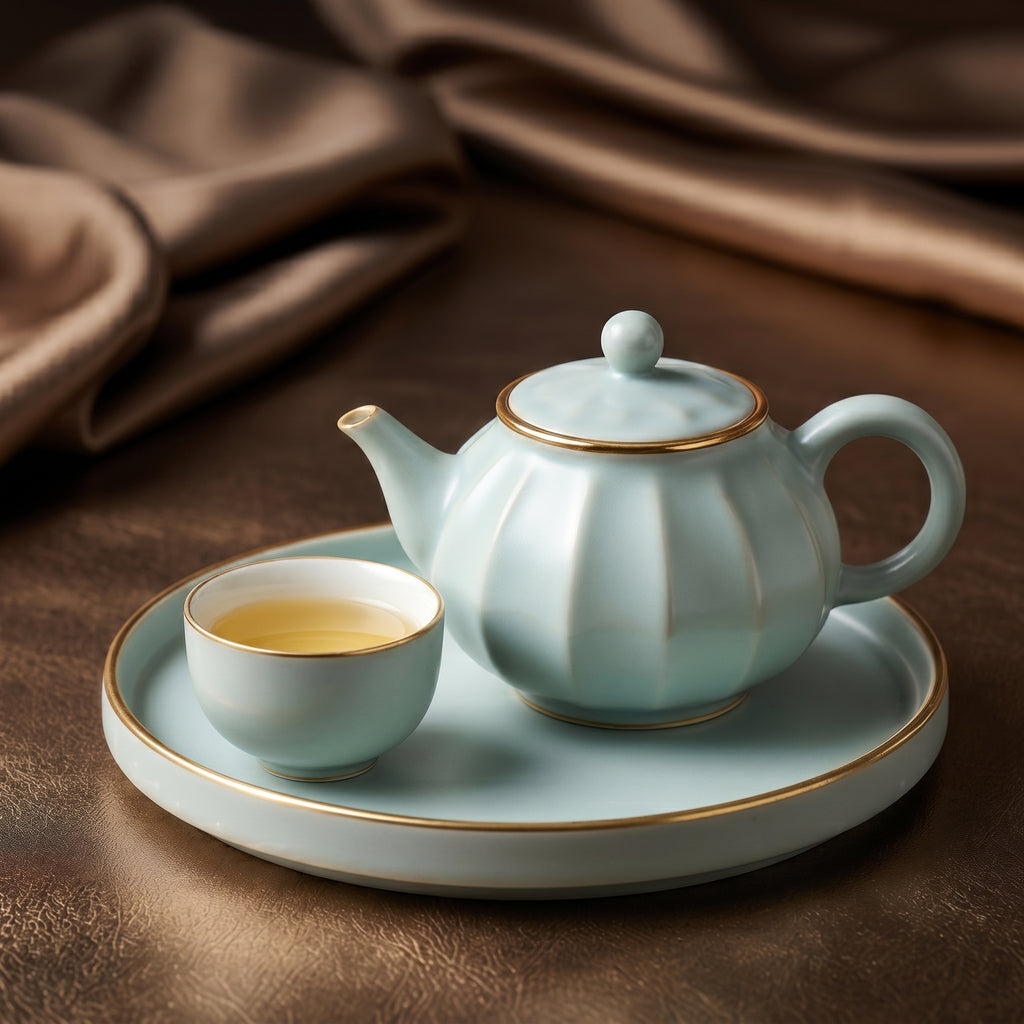 Fluted Pale Mint Ceramic Solo Tea Set