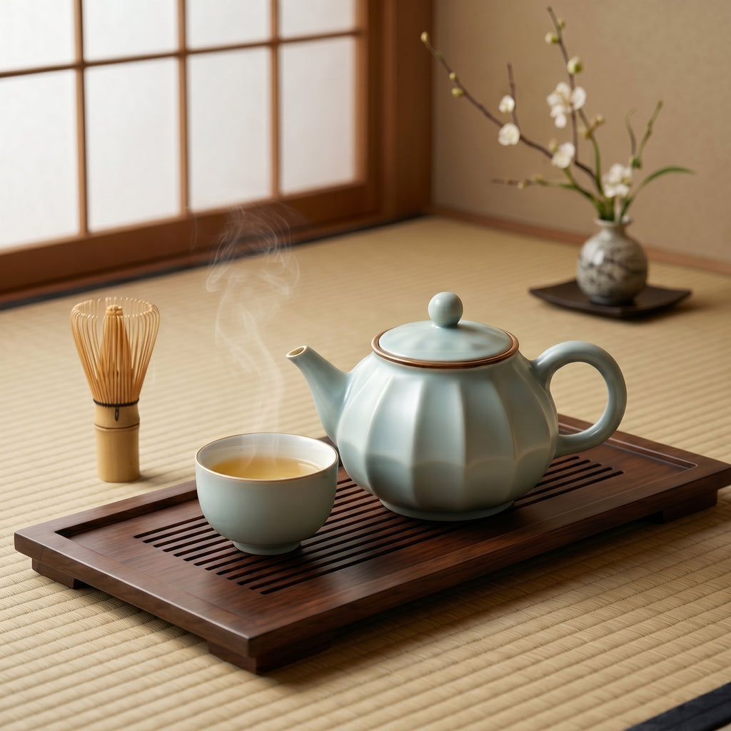 Fluted Pale Mint Ceramic Solo Tea Set