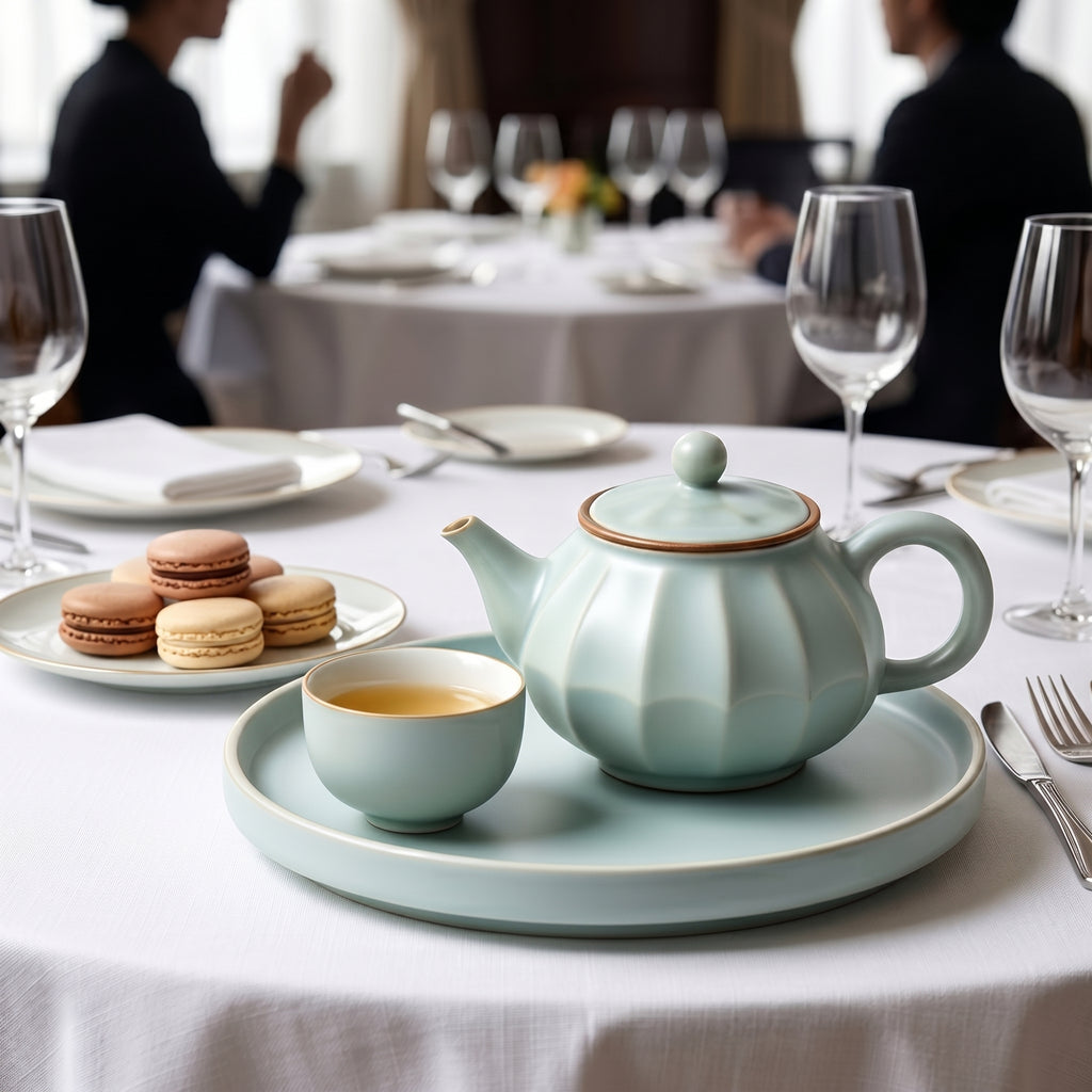 Fluted Pale Mint Ceramic Solo Tea Set