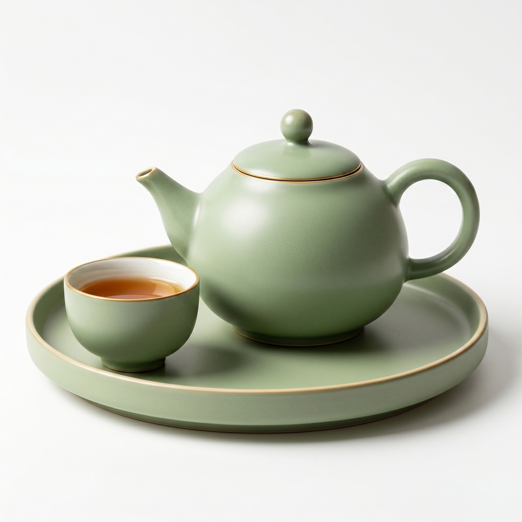 Matte Sage Green Ceramic Solo Tea Set