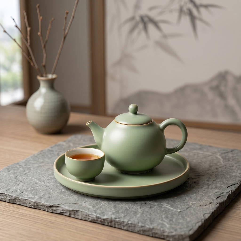Matte Sage Green Ceramic Solo Tea Set