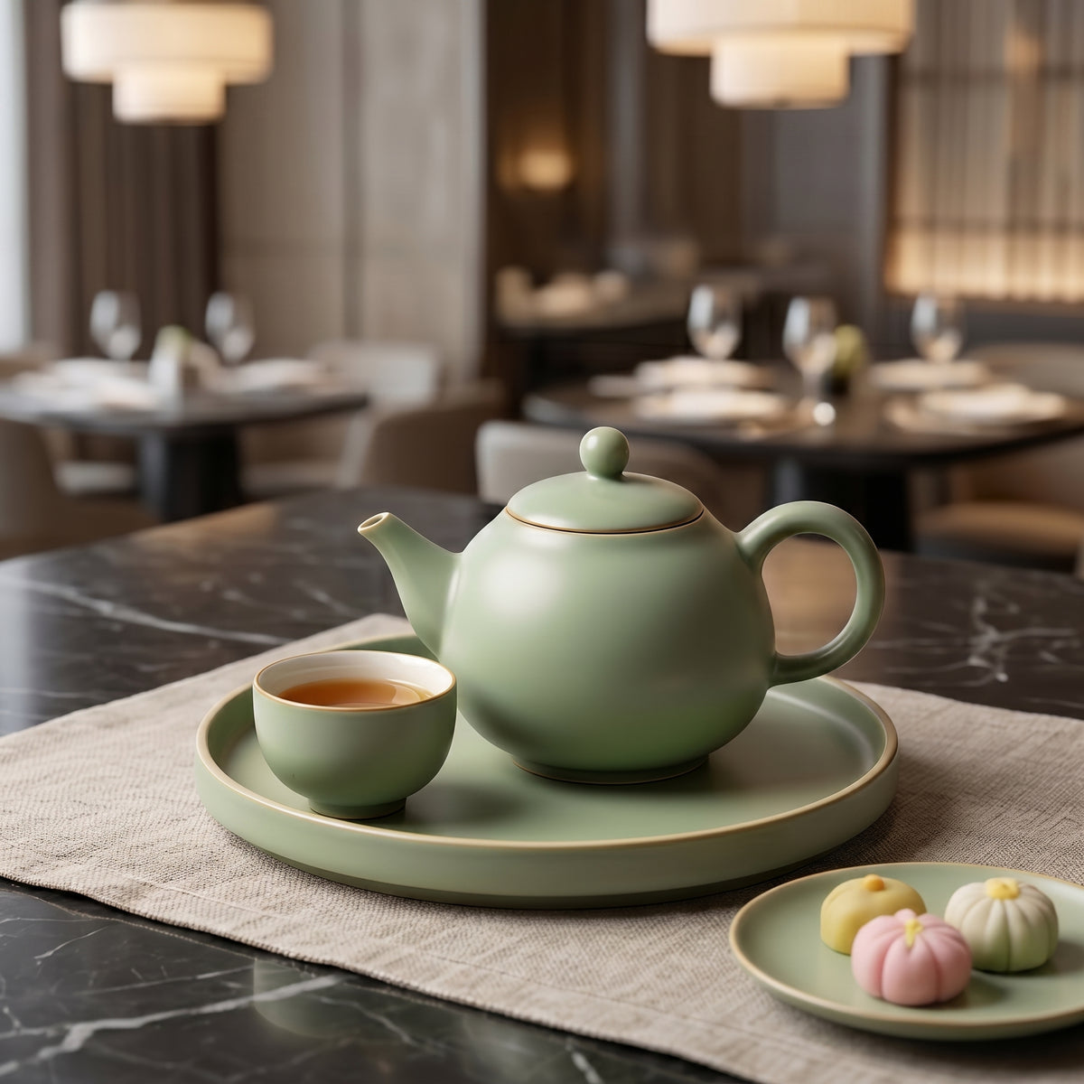 Matte Sage Green Ceramic Solo Tea Set